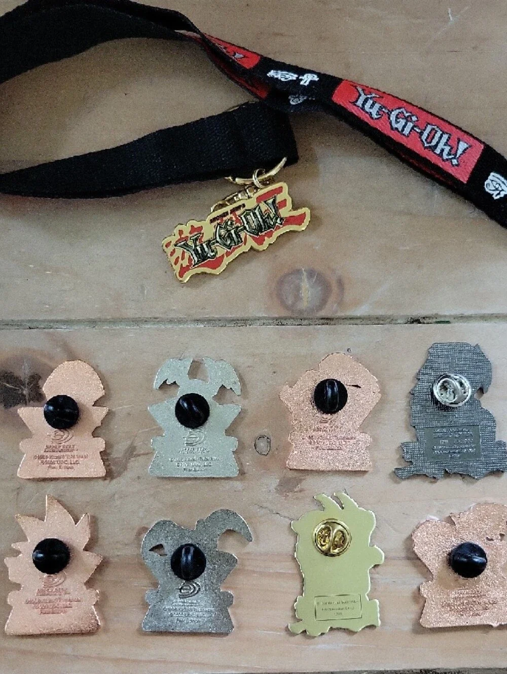 Set Of 8 2003 Yu-Gi-Oh! Lapel Pins + 2003 1st Ediion Keychain With Lanyard